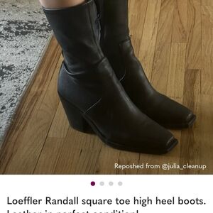 Loeffler Randall Black Square Toe Heeled Boots